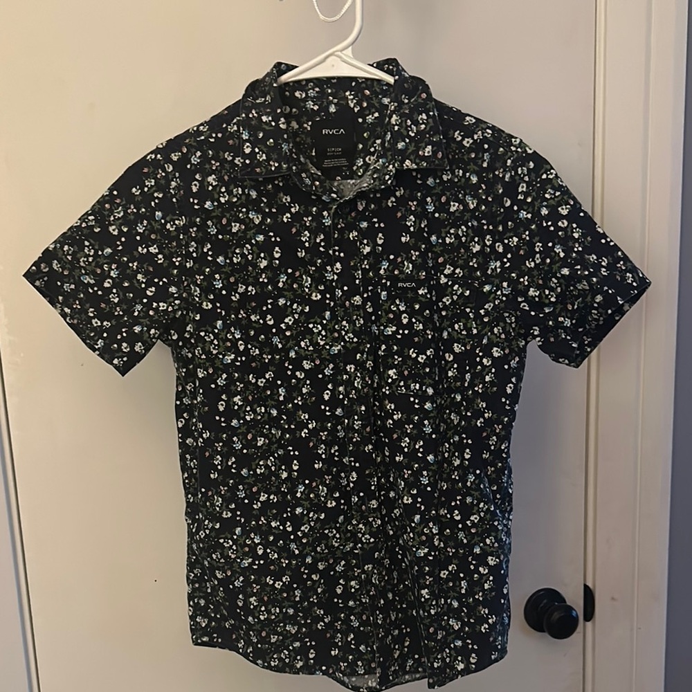 RVCA Black Casual Button Down Shirt with Floral Print